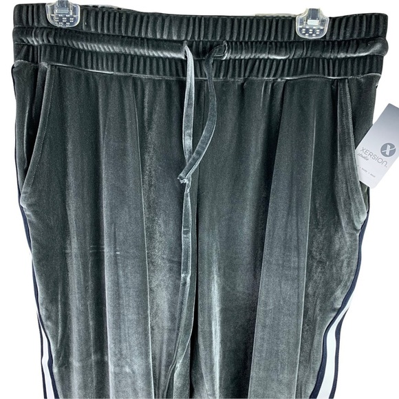 Xersion Studio Silver Grey Velour Joggers with Track Pant Stripes Size Large - Picture 3 of 7